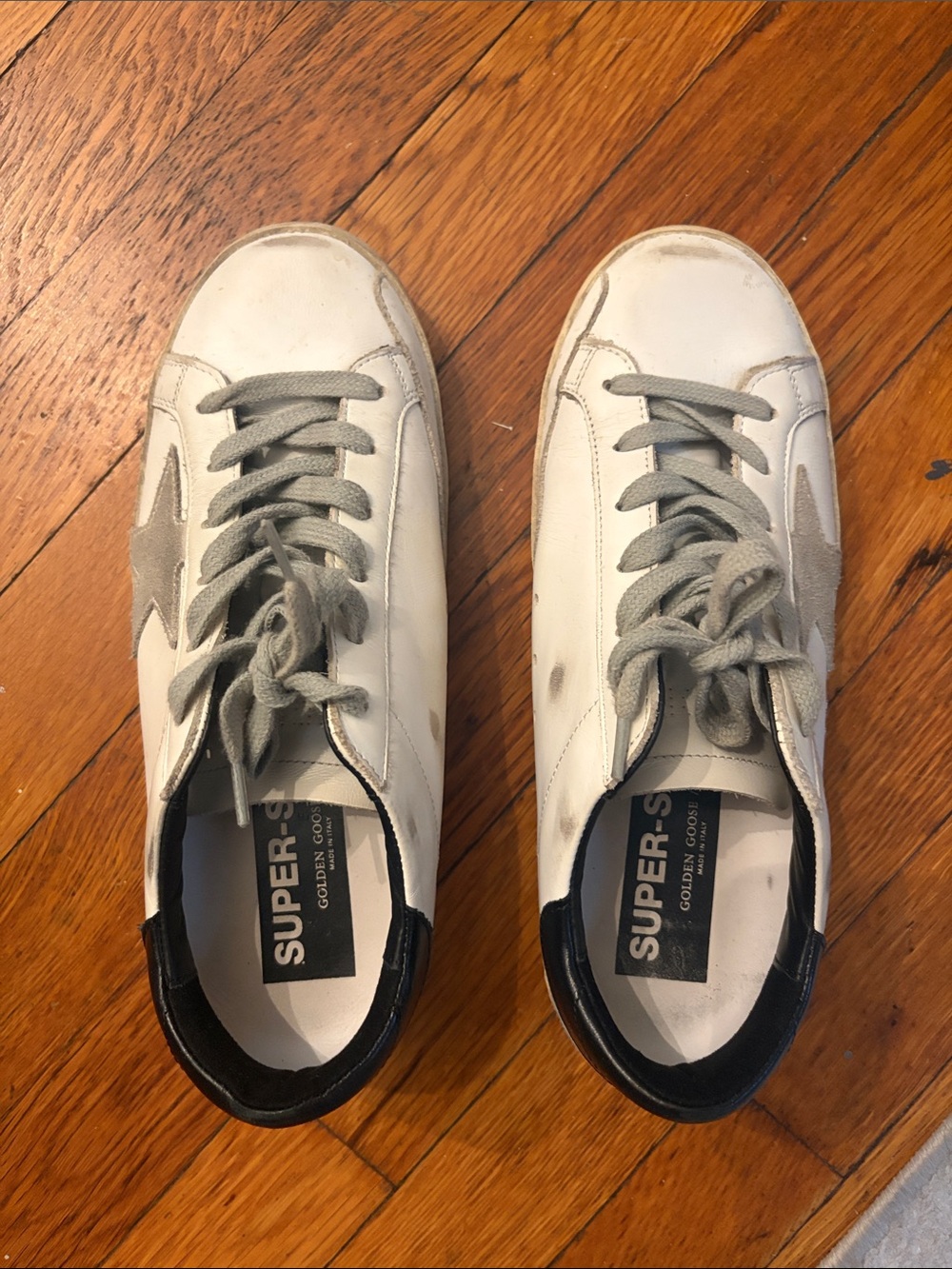 Worn Once! Golden Goose Superstar Classic w Spur White/Ice/Black Size 38